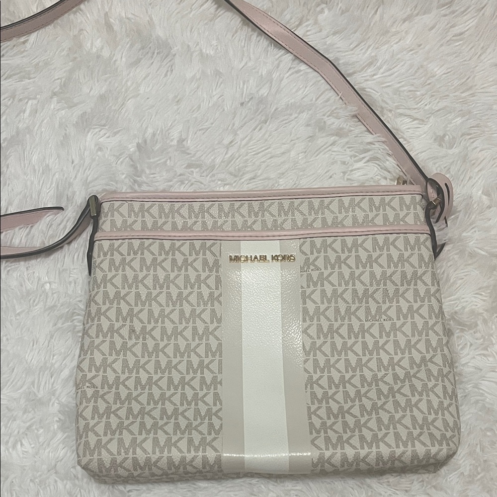 Michael Kors Monogram Pink and Cream Crossbody Bag